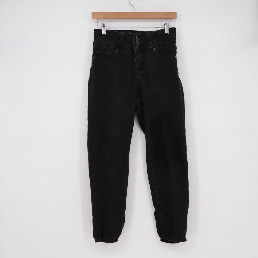 Blue Savvy Womens High Rise Triple Button Skinny Jeans Faded Black Size 9/29